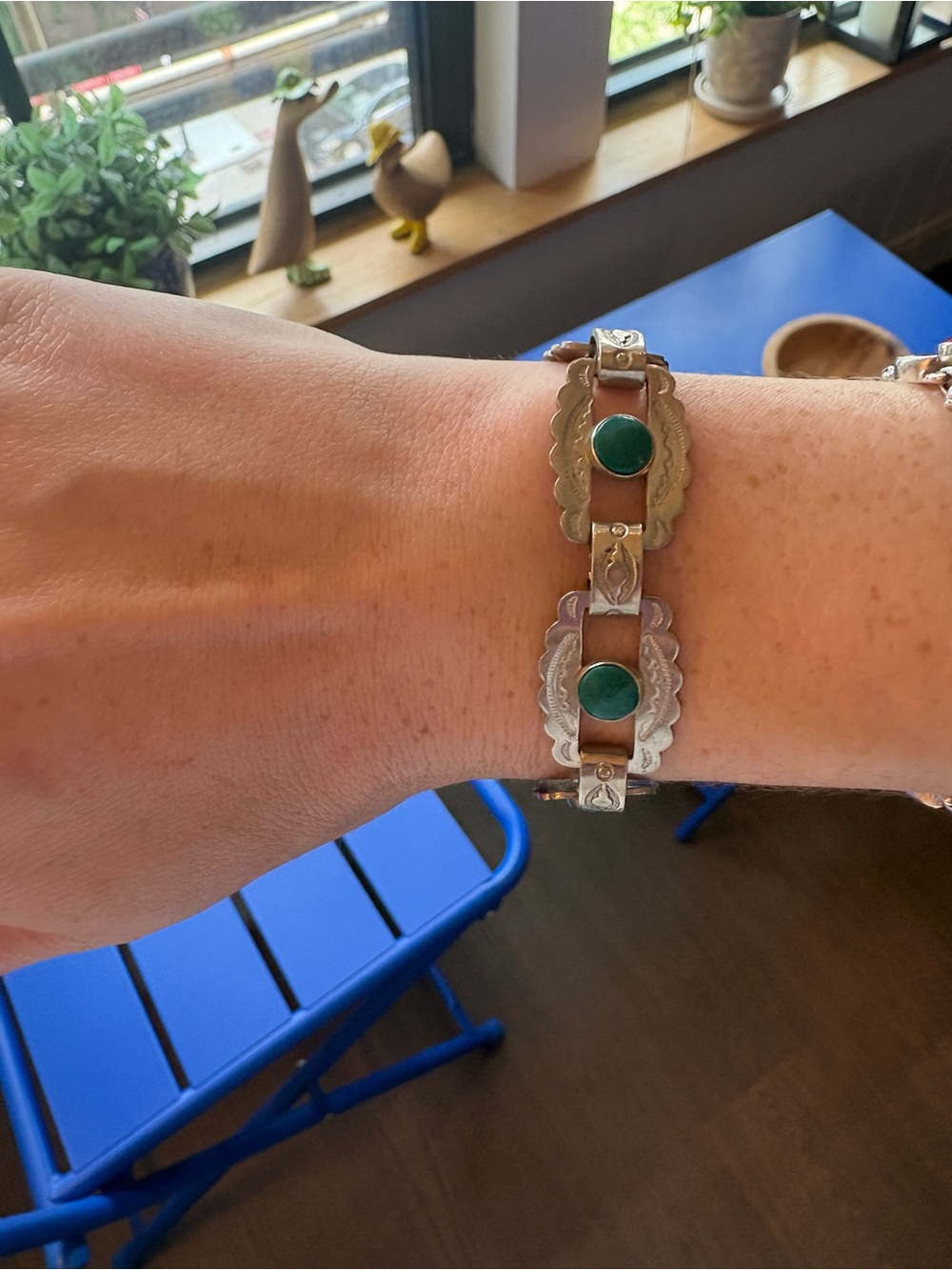 Silver Green Stone Link Bracelet